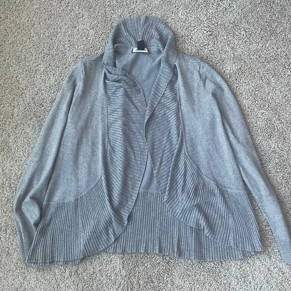 White House Black Market Sz L open front metallic cardigan - Picture 8 of 13